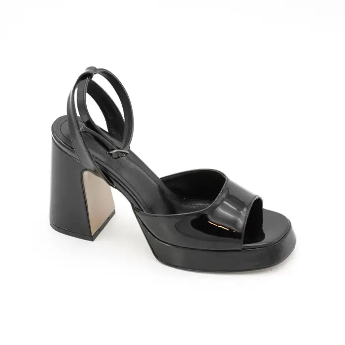 1205 BNO Bantlı Bayan Ayakkabı 11 cm Siyah Rugan