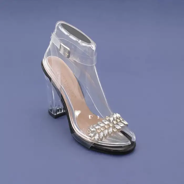 GKH Şeffaf Bilekten Bağlı Bayan Ayakkabı 10 cm Siyah