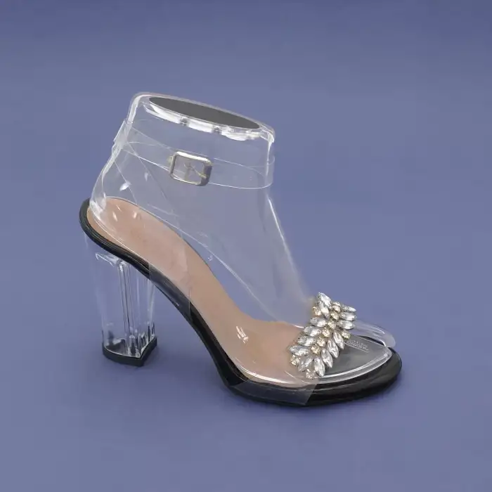 GKH Şeffaf Bilekten Bağlı Bayan Ayakkabı 10 cm Siyah