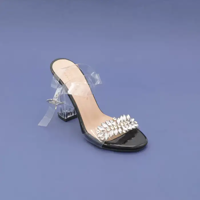 GKH Şeffaf Bilekten Bağlı Bayan Ayakkabı 10 cm Siyah