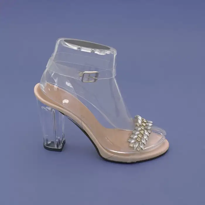 GKH Şeffaf Bilekten Bağlı Bayan Ayakkabı 10 cm Ten