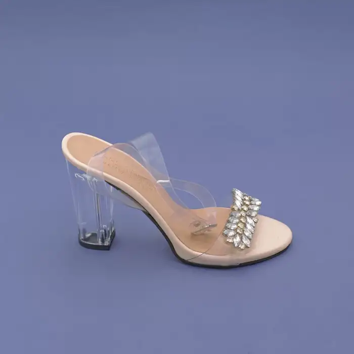 GKH Şeffaf Bilekten Bağlı Bayan Ayakkabı 10 cm Ten