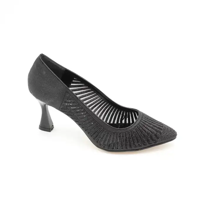 1085-2 AKS Taşlı Bayan Ayakkabı 9 cm Siyah