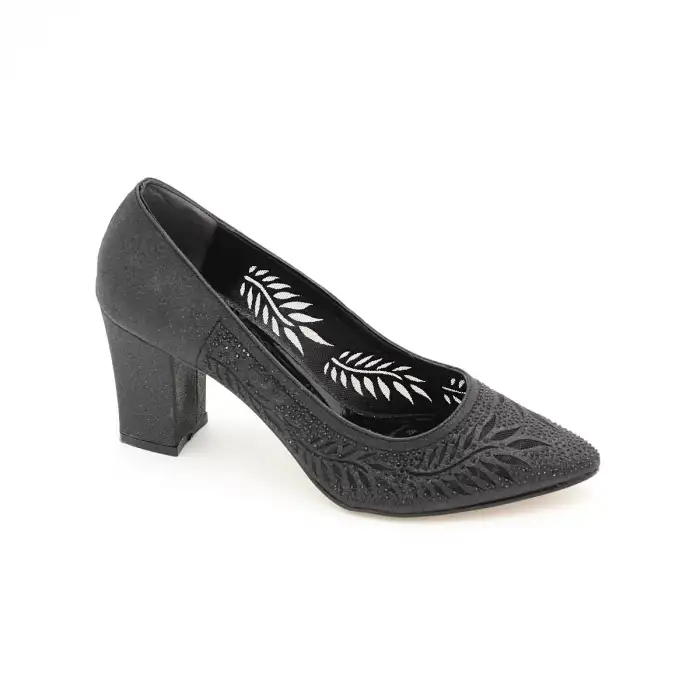 1086 AKS Taşlı Bayan Ayakkabı 7 cm Siyah