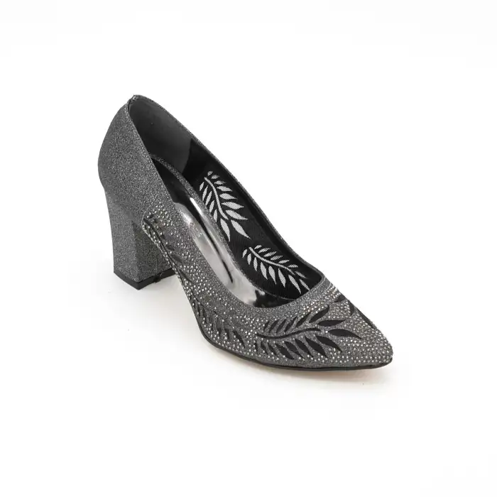 1086 AKS Taşlı Bayan Ayakkabı 7 cm Platin