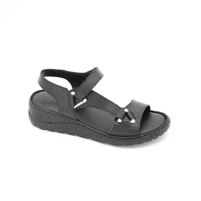 530 NDR Hakiki Deri Bayan Sandalet Siyah