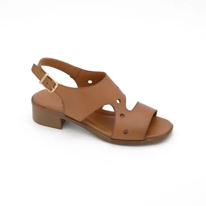 6002 İZZ Hakiki Deri Bayan Sandalet Taba