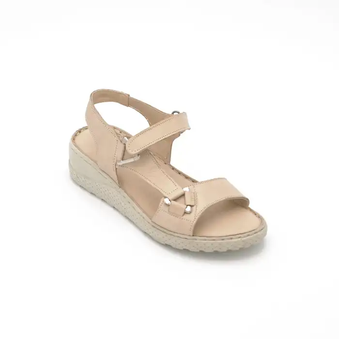 530 NDR Hakiki Deri Bayan Sandalet Bej
