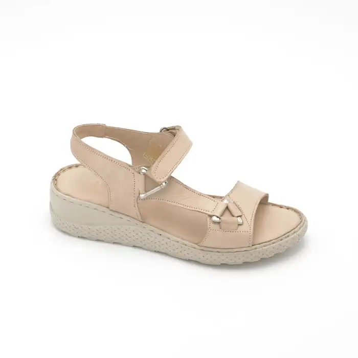 530 NDR Hakiki Deri Bayan Sandalet Bej