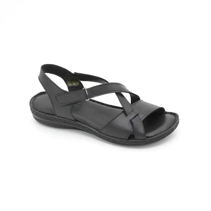 1116 NDR Hakiki Deri Bayan Sandalet Siyah