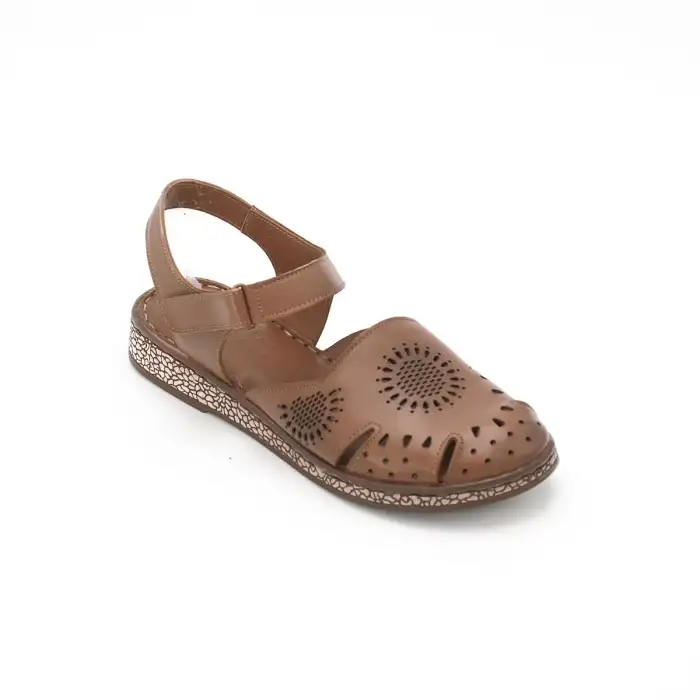 1013 İZZ Hakiki Deri Bayan Sandalet Taba