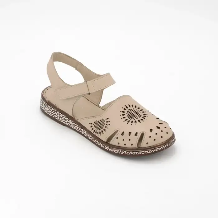 1013 İZZ Hakiki Deri Bayan Sandalet Bej