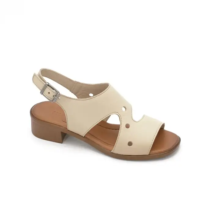 6002 İZZ Hakiki Deri Bayan Sandalet Bej