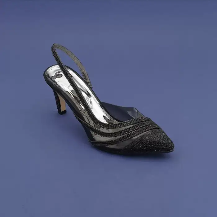 OZR 5547 Şeffaf Bayan Abiye Ayakkabı 8 cm Siyah