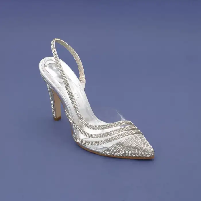 OZR 5547 Şeffaf Bayan Abiye Ayakkabı 11,5 cm Gümüş