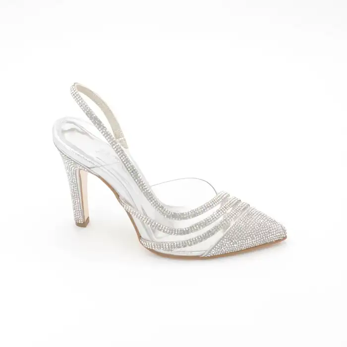 OZR 5547 Şeffaf Bayan Abiye Ayakkabı 11,5 cm Gümüş