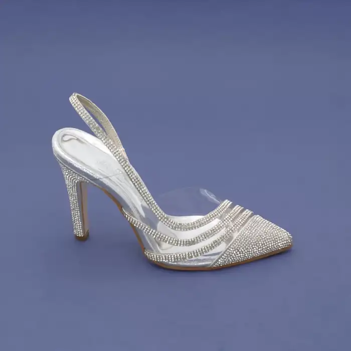 OZR 5547 Şeffaf Bayan Abiye Ayakkabı 11,5 cm Gümüş