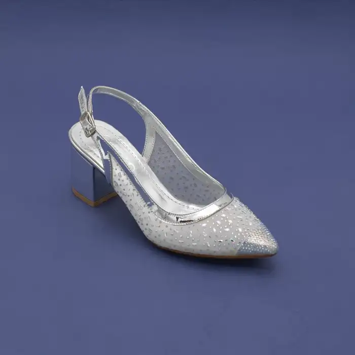 145 HLO Abiye Bayan Ayakkabı Gümüş 6 cm