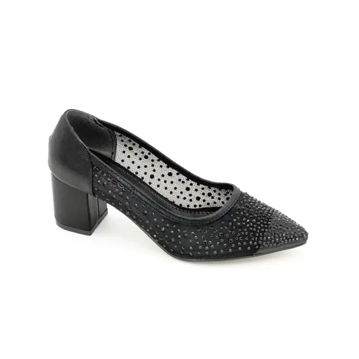 265 HLO Taşlı Bayan Ayakkabı 6 cm Siyah