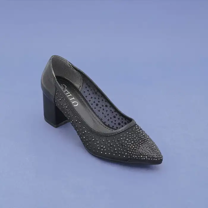 265 HLO Taşlı Bayan Ayakkabı 6 cm Siyah