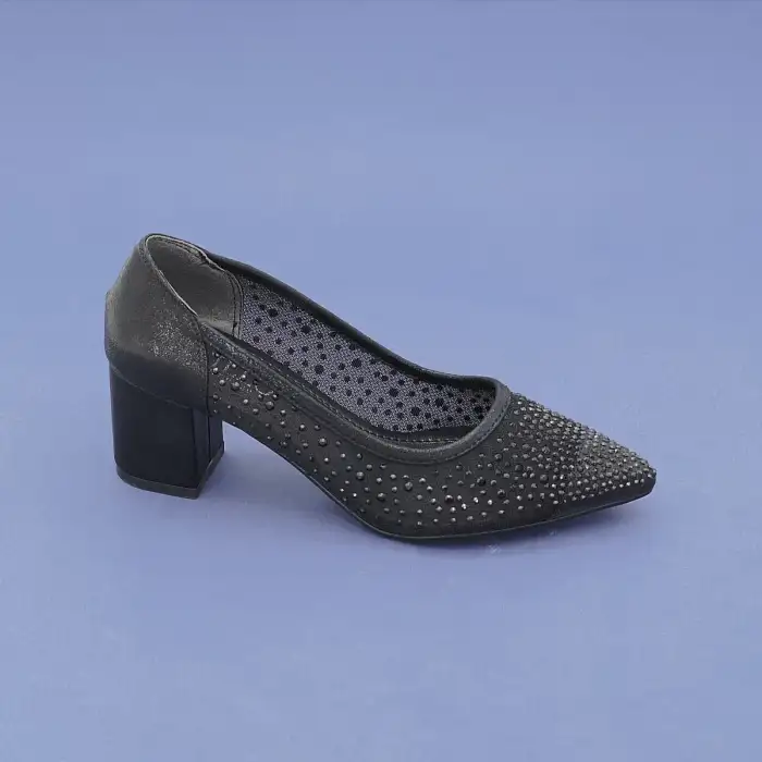 265 HLO Taşlı Bayan Ayakkabı 6 cm Siyah