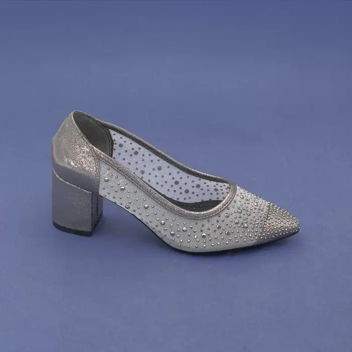 265 HLO Taşlı Bayan Ayakkabı 6 cm Platin
