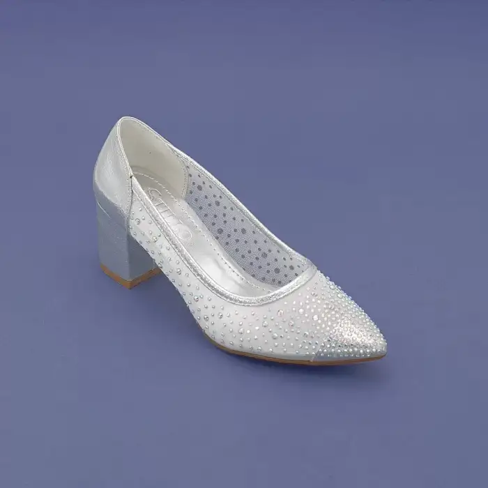 265 HLO Taşlı Bayan Ayakkabı 6 cm Gümüş