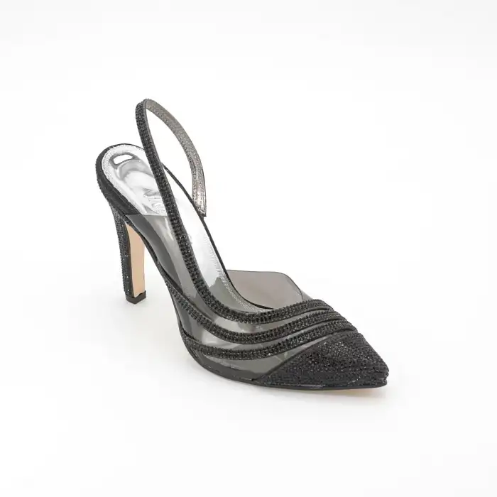 OZR 5547 Şeffaf Bayan Abiye Ayakkabı 11,5 cm Siyah