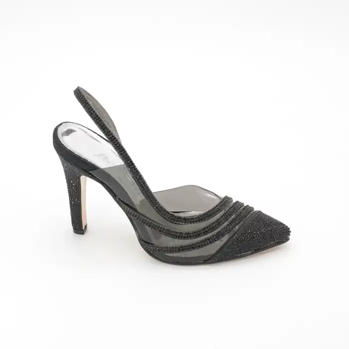 OZR 5547 Şeffaf Bayan Abiye Ayakkabı 11,5 cm Siyah