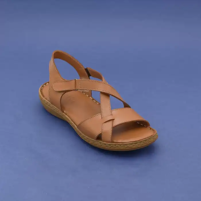 1116 NDR Hakiki Deri Bayan Sandalet Taba