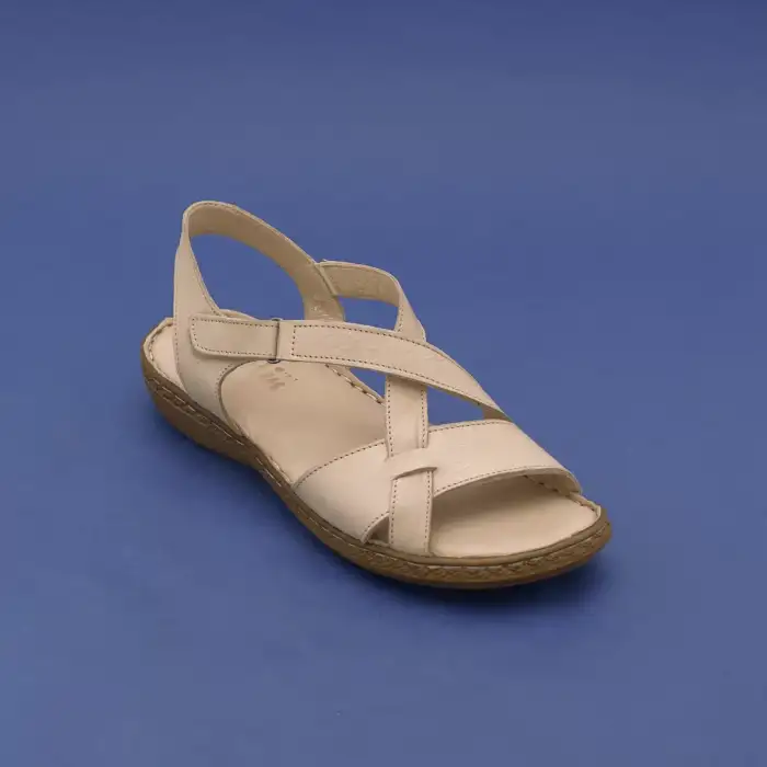 1116 NDR Hakiki Deri Bayan Sandalet Bej