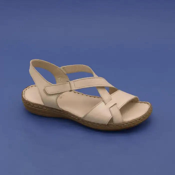 1116 NDR Hakiki Deri Bayan Sandalet Bej