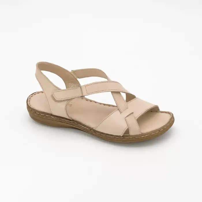 1116 NDR Hakiki Deri Bayan Sandalet Bej