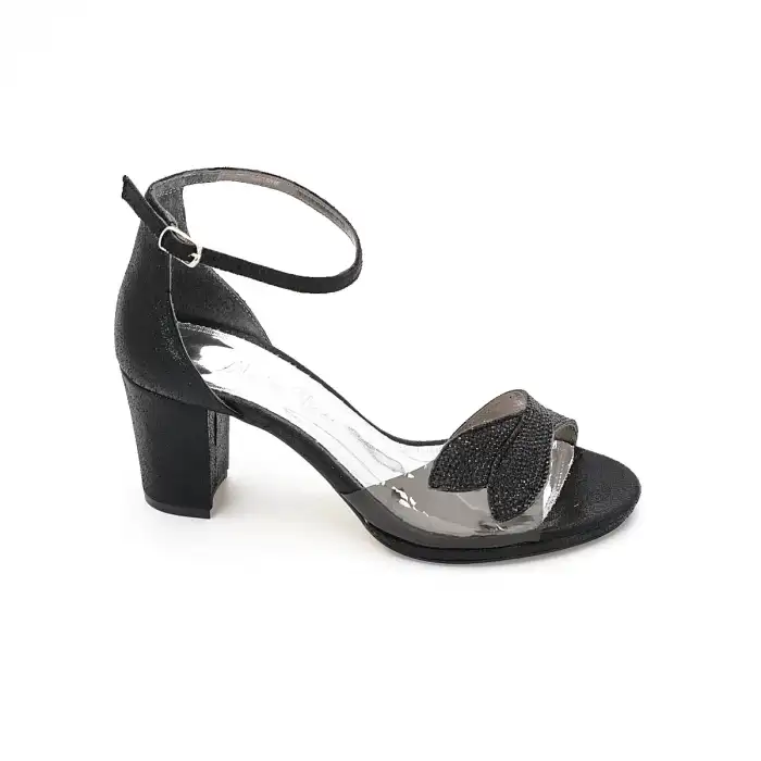 6233 OZR Bantlı Bayan Ayakkabı 7cm Siyah