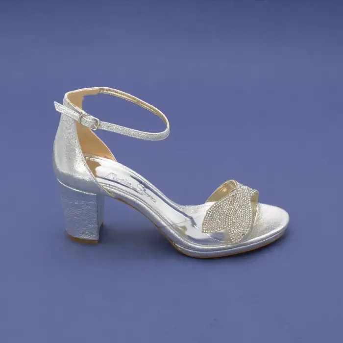 6233 OZR Bantlı Bayan Ayakkabı 7cm Gümüş