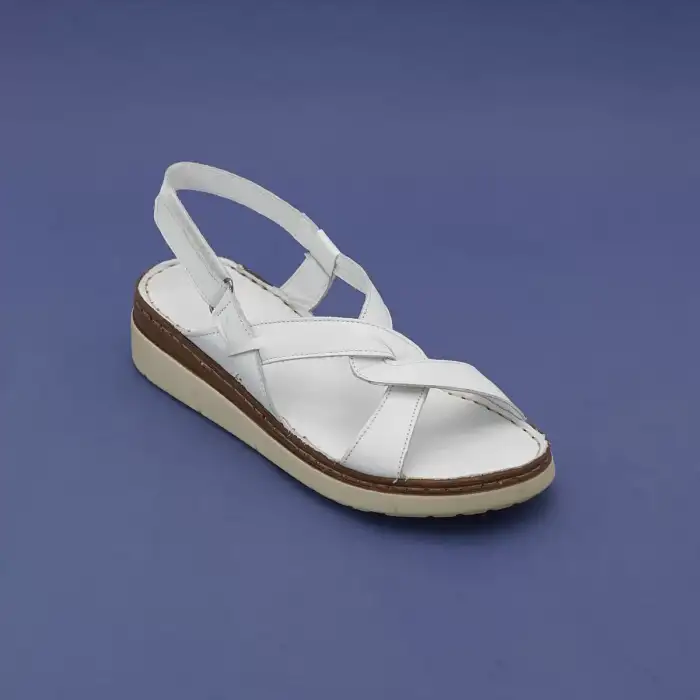 807 ASY Hakiki Deri Bayan Sandalet Beyaz