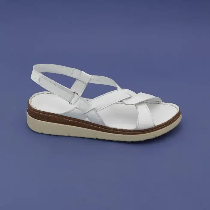 807 ASY Hakiki Deri Bayan Sandalet Beyaz