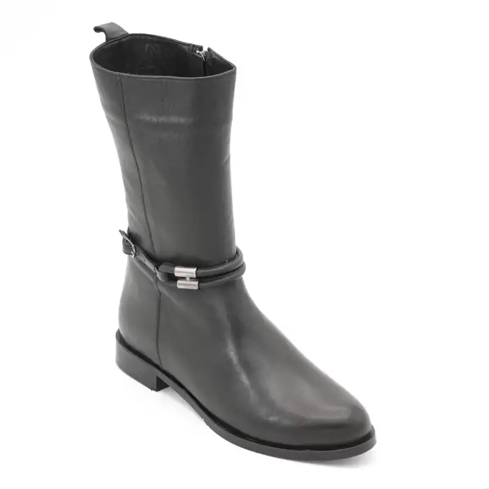 2135 Metin Hakiki Deri Bayan Bot Siyah