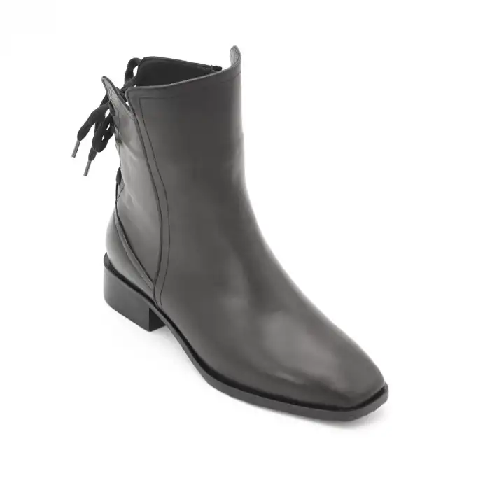 2130 Metin Hakiki Deri Bayan Bot Siyah