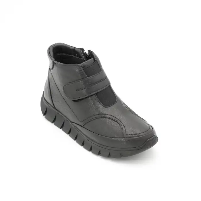 3607 ULS Hakiki Deri Comfort Cırtlı Bayan Bot Siyah