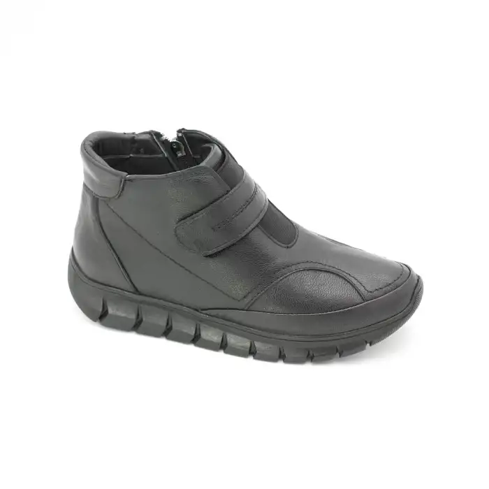 3607 ULS Hakiki Deri Comfort Cırtlı Bayan Bot Siyah