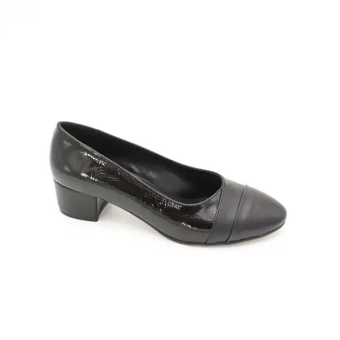 SRF 702 Klasik Bayan Ayakkabı 4 cm Siyah Rugan Parçalı