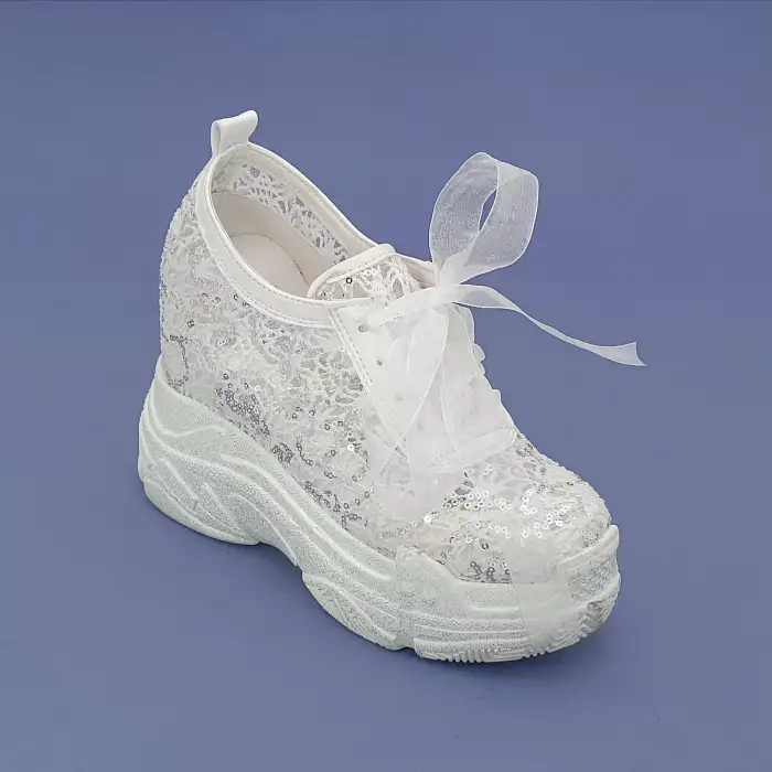 Gelin Ayakkabı Gümüş Pullu 11 cm Gizli Ökçe