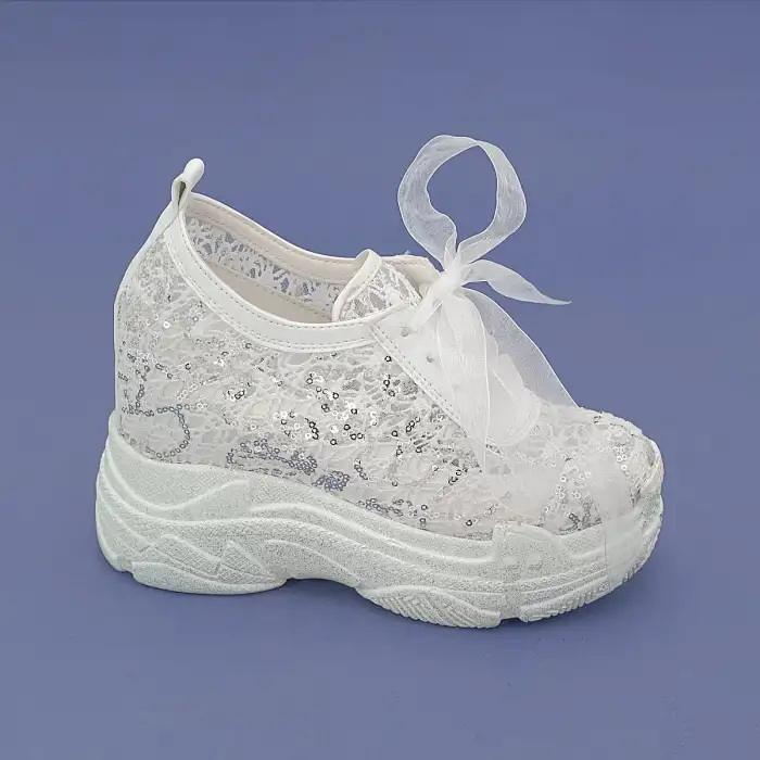 Gelin Ayakkabı Gümüş Pullu 11 cm Gizli Ökçe