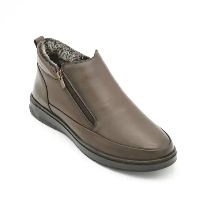 1600 KRC Hakiki Deri Comfort Erkek Bot Fermuarlı Kahve