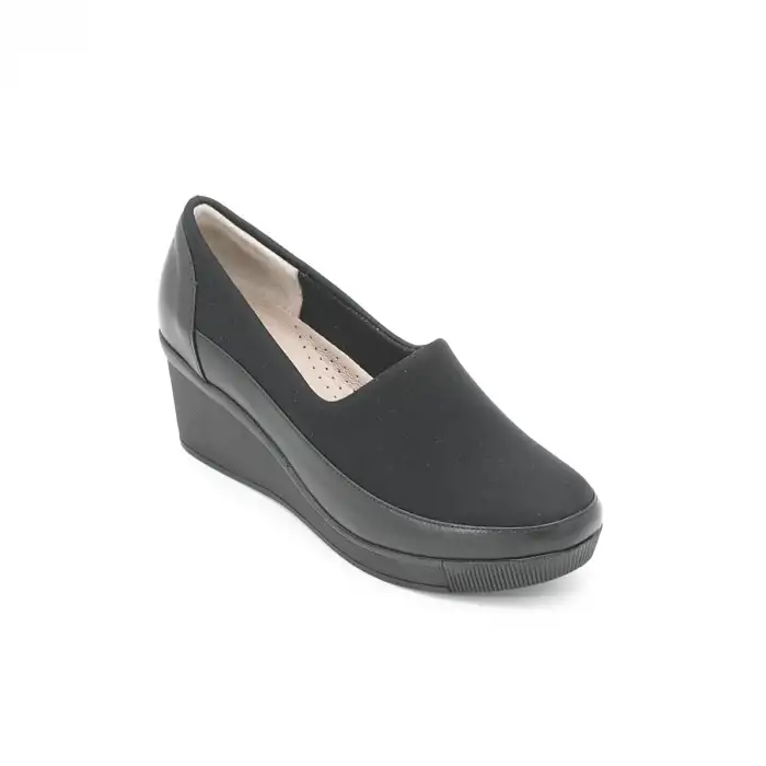 VDT 590 Hakiki Deri Bayan Ayakkabı Siyah Streç