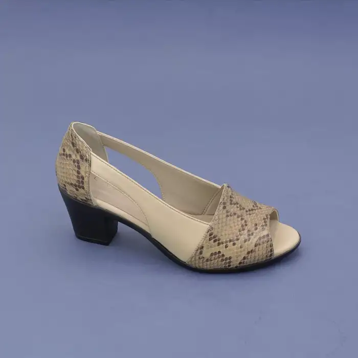 VDT 261 Hakiki Deri Bayan Ayakkabı Bej Yılan