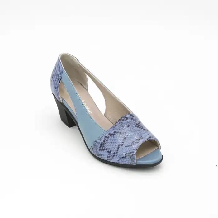 VDT 261 Hakiki Deri Bayan Ayakkabı Mavi Yılan