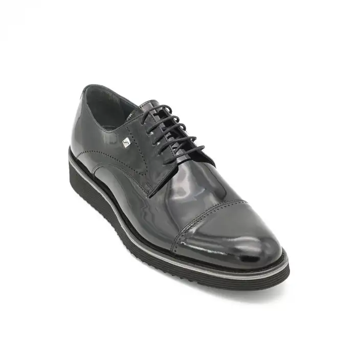 2928 Fosco Hakiki Deri Erkek Ayakkabı Siyah Rugan Eva