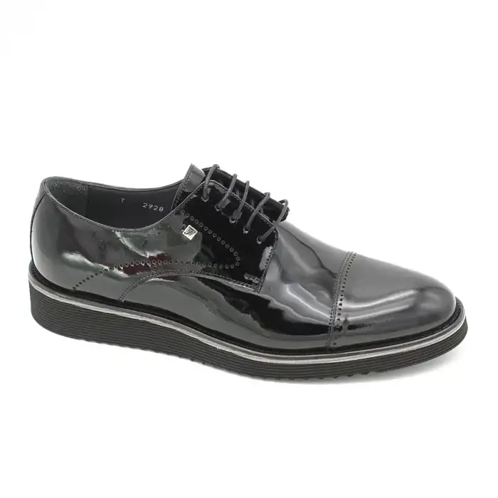 2928 Fosco Hakiki Deri Erkek Ayakkabı Siyah Rugan Eva